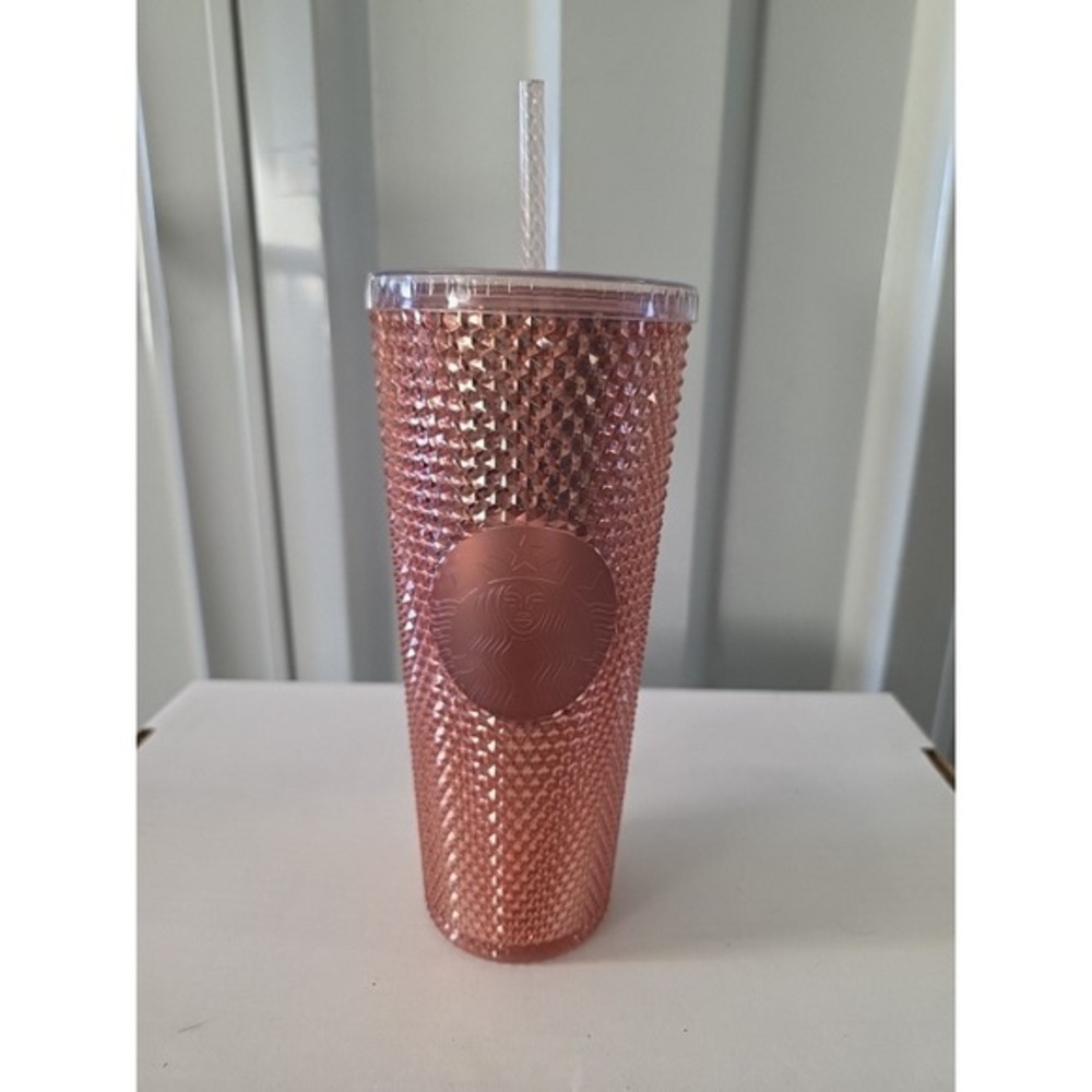 Starbucks Rose Gold Studded Cold Cup Tumbler Venti 24oz With Straw